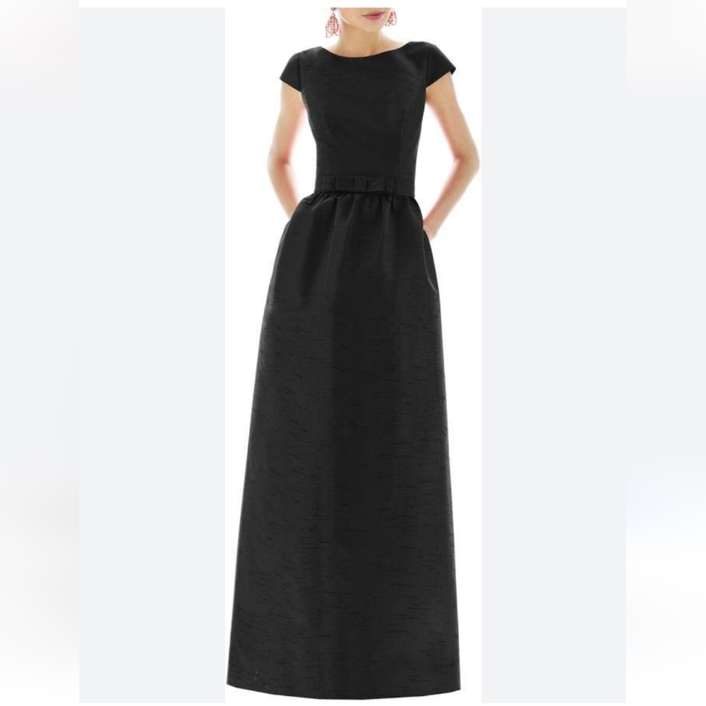 Alfred Sung Cap Sleeve A-Line Dupioni Gown